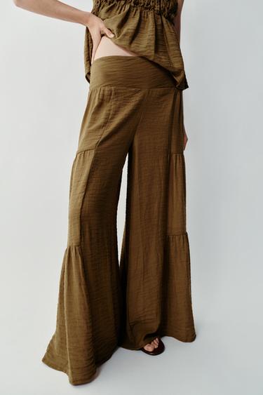 Zara PANTALONE SA VOLUMENOM – maslinasto zelena