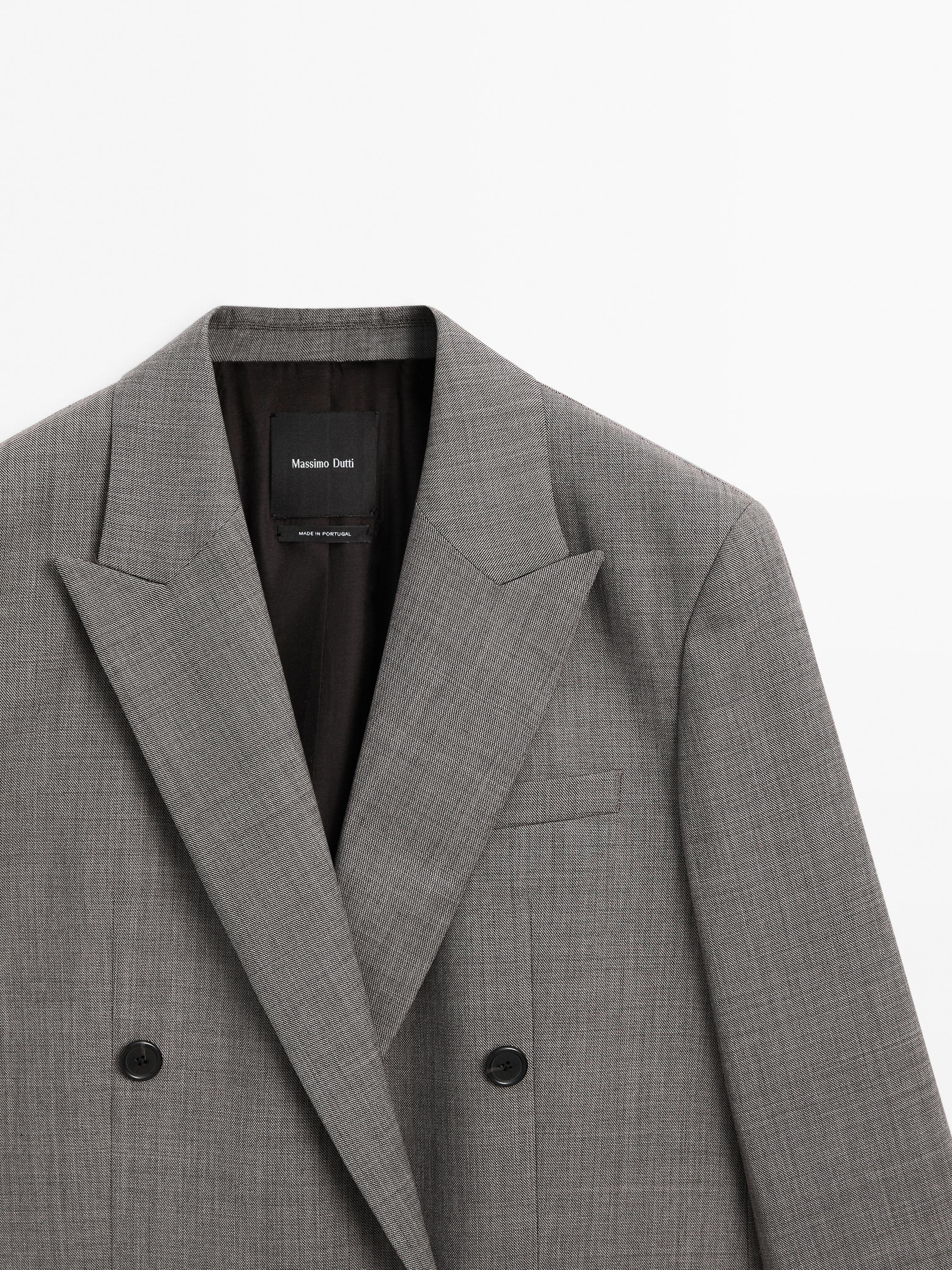 Blazer chiné croisé en laine mélangée
