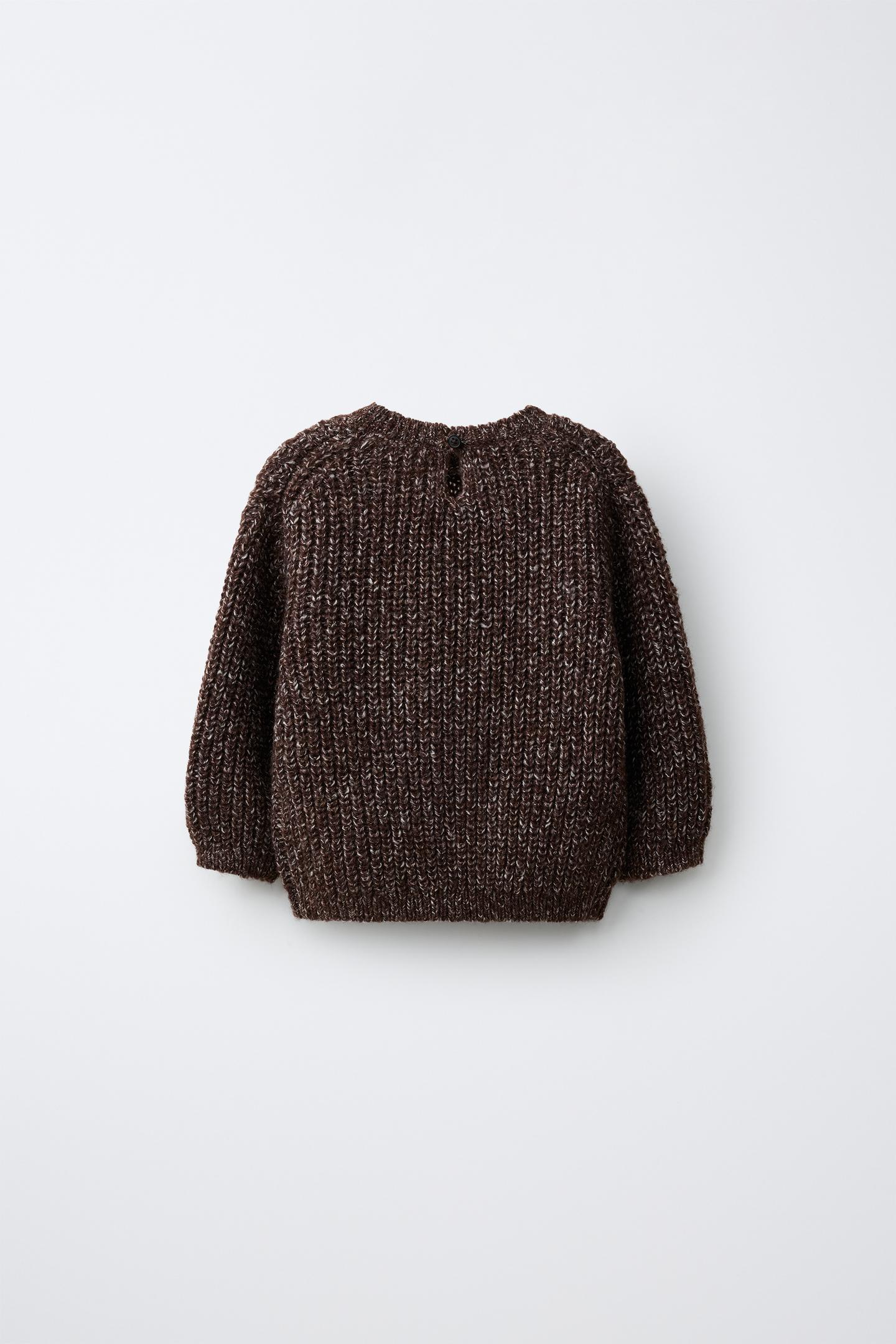 Детский свитер Zara Purl Knit Sweater with Embroidered Flowers, цвет: Коричневый — фото 2