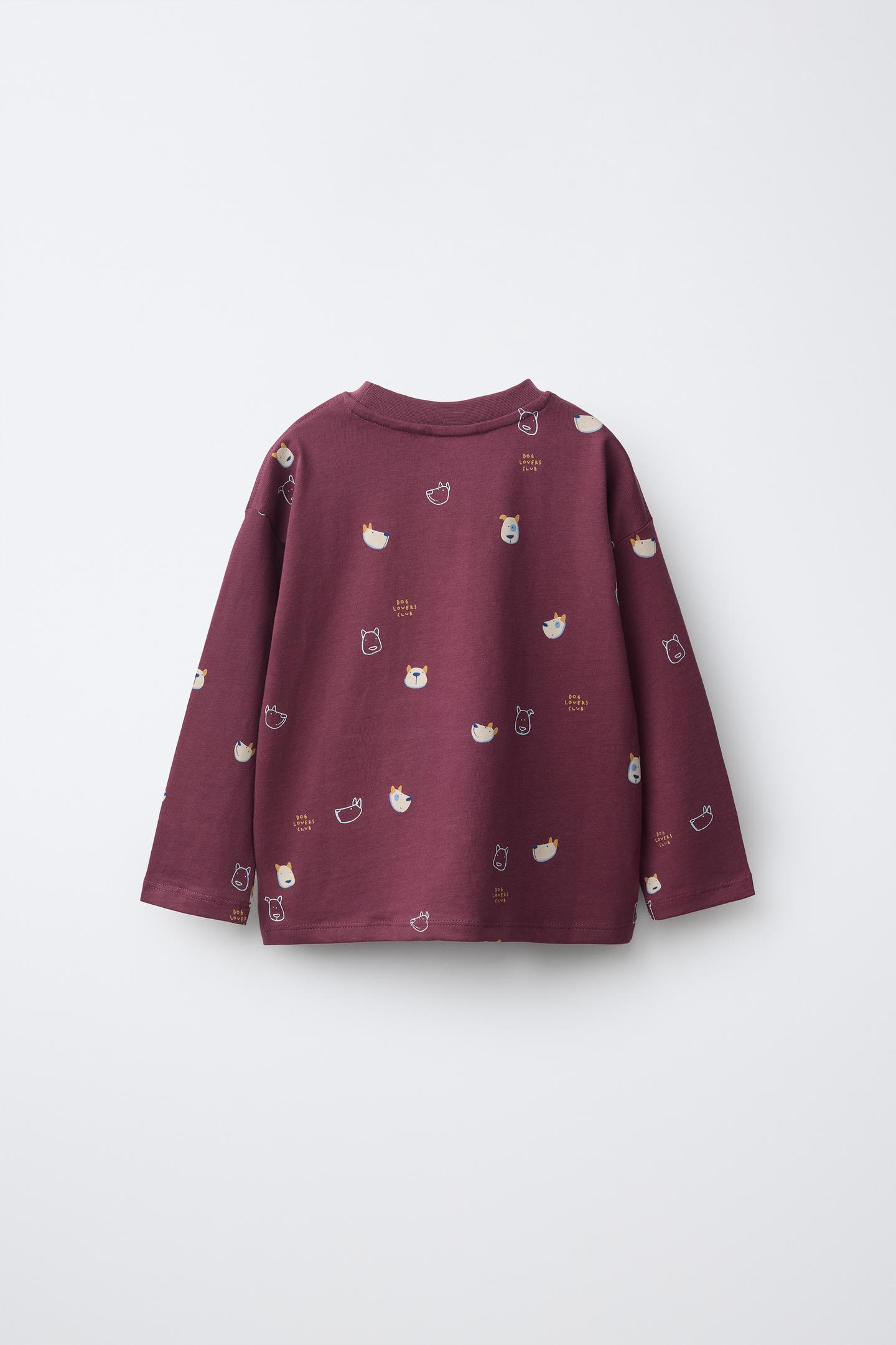 Детская футболка Zara Puppy Print, цвет: Тёмный розовато-лиловый — фото 2