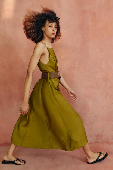 ROBE MI-LONGUE AVEC CEINTURE - Kaki de Zara - Image 7
