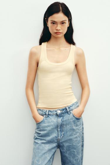 RIBBED STRAPPY TOP - Vanilla by Zara