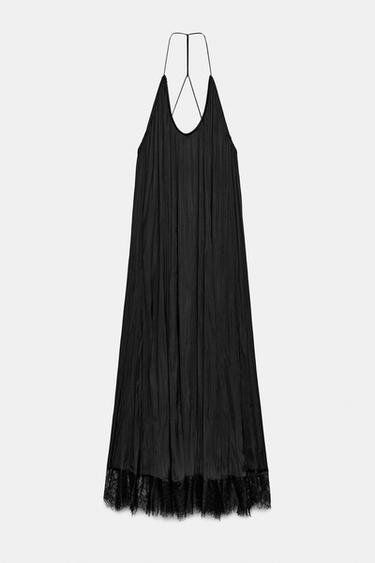 VESTIDO HALTER SATINADO ENCAJE ZW COLLECTION - Negro de Zara