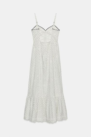 PRINTED MIDI DRESS WITH CUTWORK EMBROIDERY - Ecru / Navy by Zara - Image 8