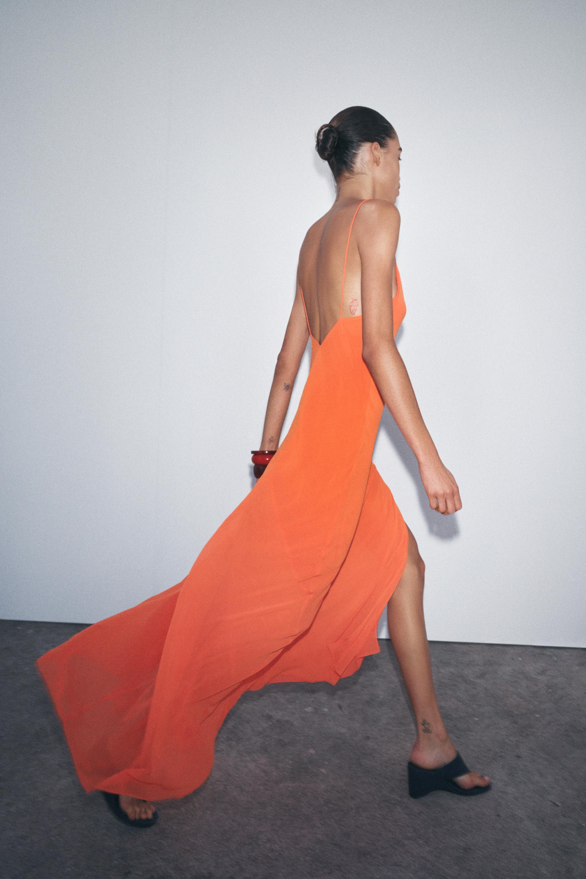 STRAPPY GEORGETTE DRESS - Orange | ZARA United States