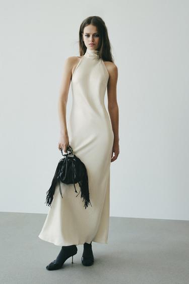 VESTIDO LARGO SATINADO LAZADA - Blanco roto de Zara
