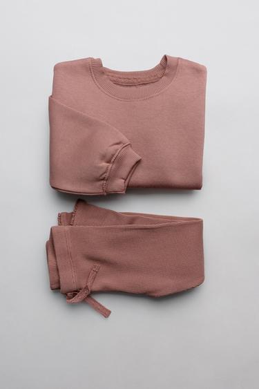 SWEATSHIRT AND WAFFLE LEGGINGS SET WITH BOWS - Dark pink by Zara