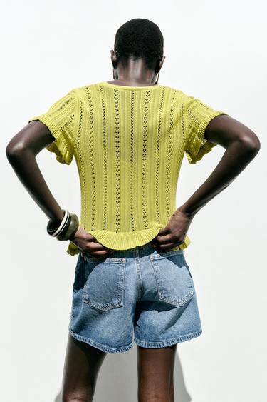 GILET EN MAILLE POINTELLE À VOLANTS - Vert de Zara - Image 2
