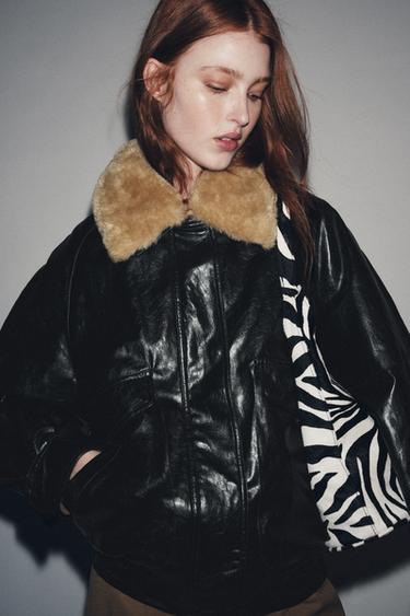 FAUX FUR COLLAR JACKET ZW COLLECTION - Black by Zara - Image 6