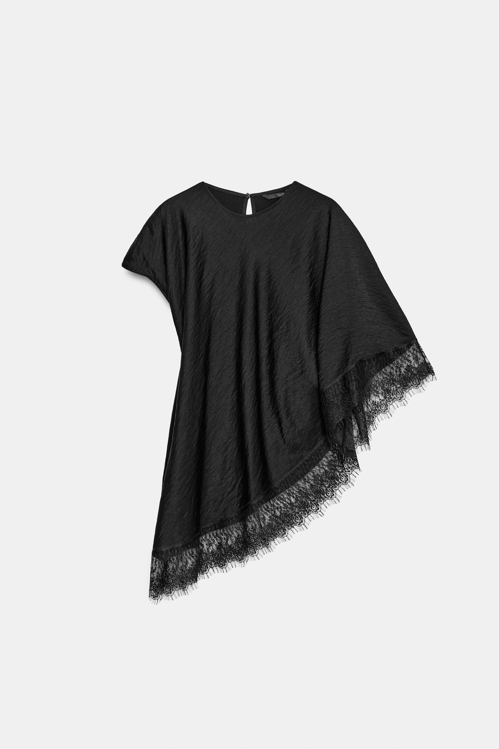 TOP SATINÉ ASYMÉTRIQUE DENTELLE