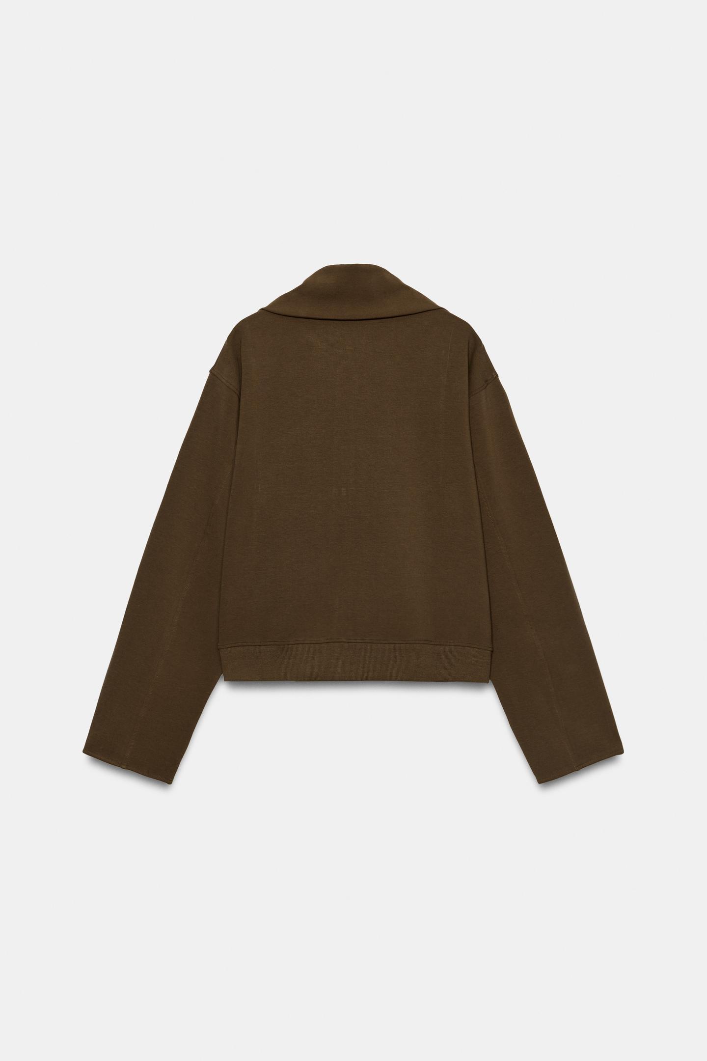 Женская толстовка Zara Interlock Zip-Up, цвет: Тёмный оливковый — фото 6