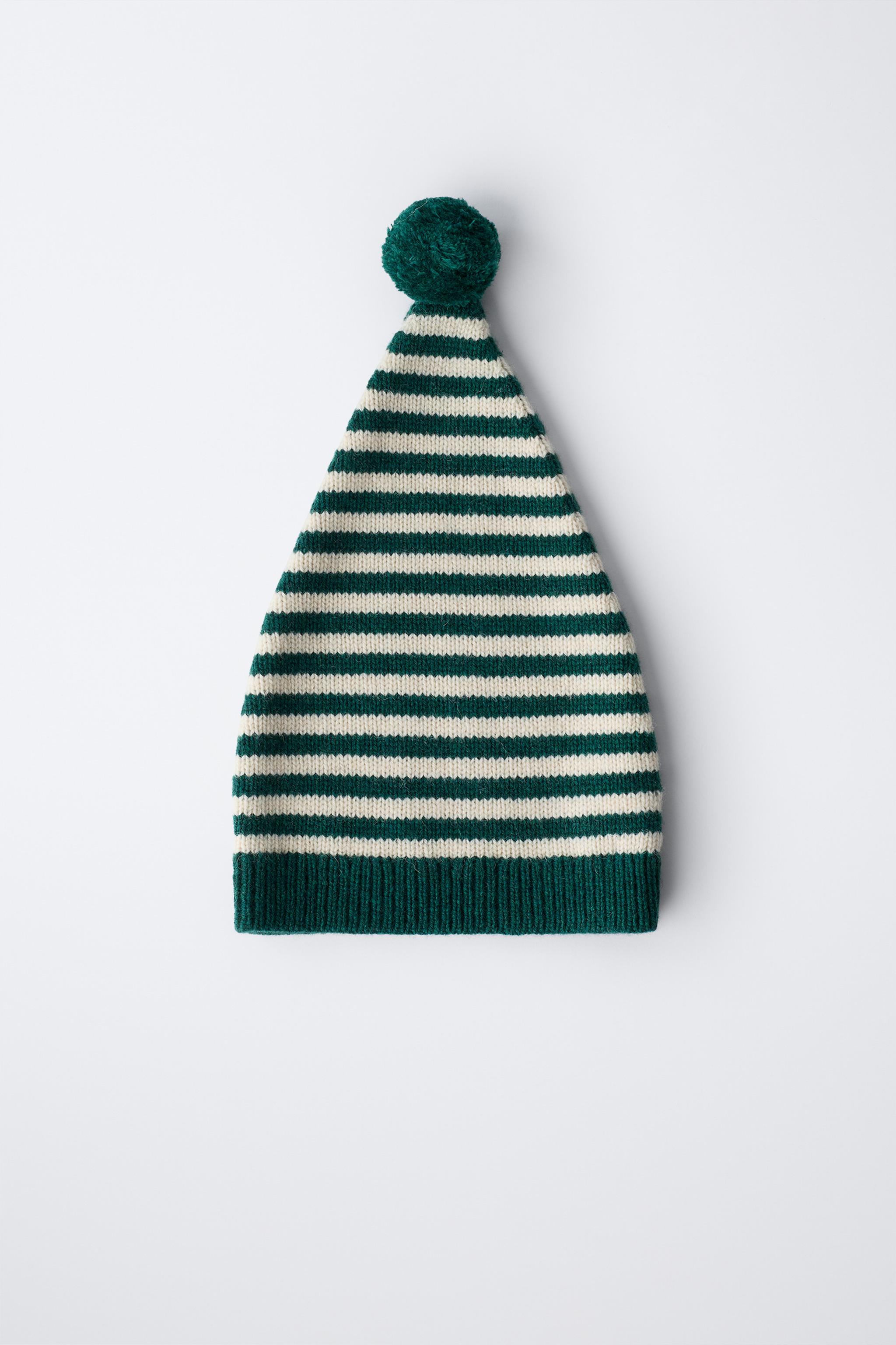 6-12 MONTHS/ STRIPED KNIT HAT WITH WOOL POMPOM