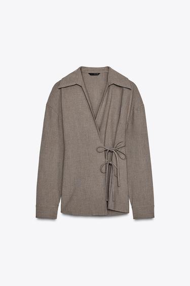 WRAP SHIRT WITH TIES - Beige by Zara - Image 0