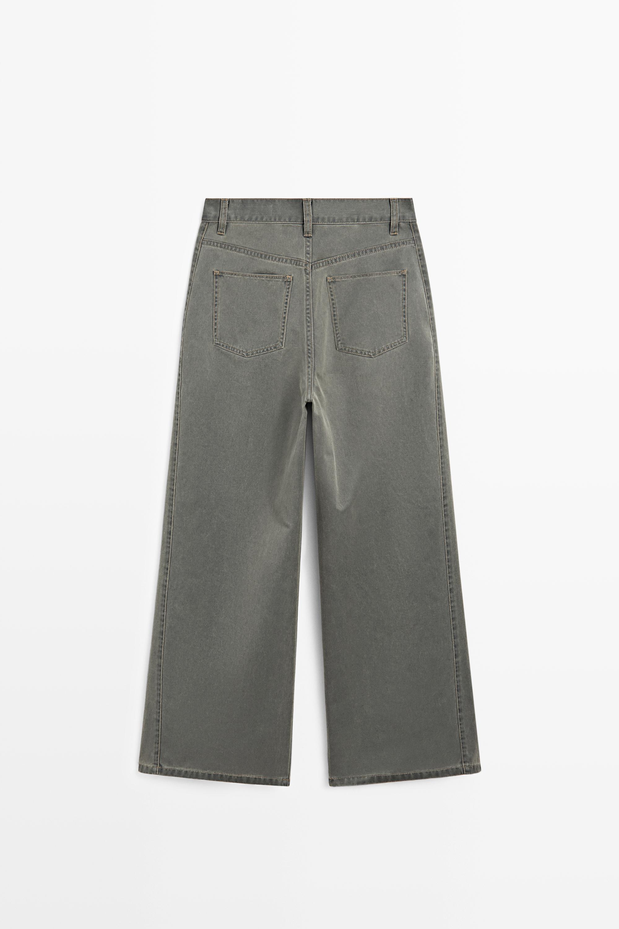 Wide-leg cotton jeans with denim detail
