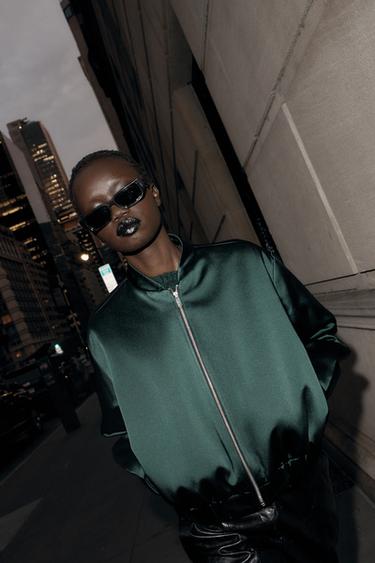BLOUSON BOMBER SATINÉ - Vert de Zara - Image 4