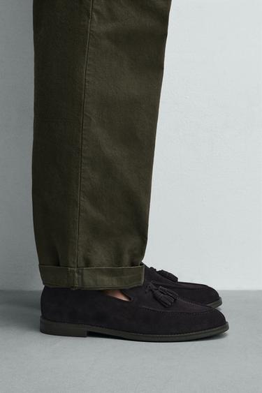 موكاسين جلدي بشراشيب - أزرق by Zara - Image 0