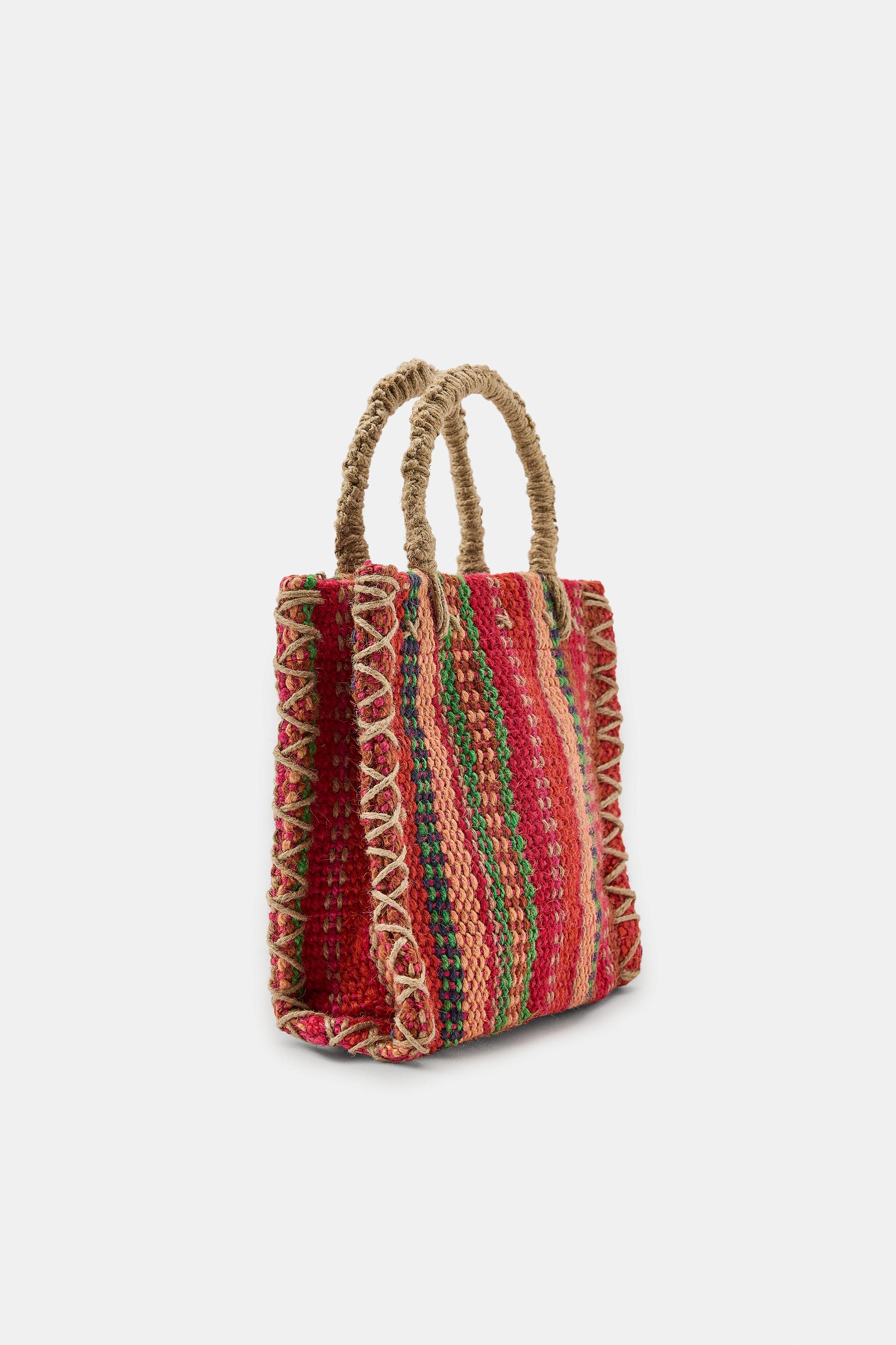 MINI SAC CARRÉ RAYURES 100% JUTE