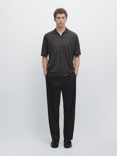 Zara Knit V-neck polo shirt - Coral pink - Image 0