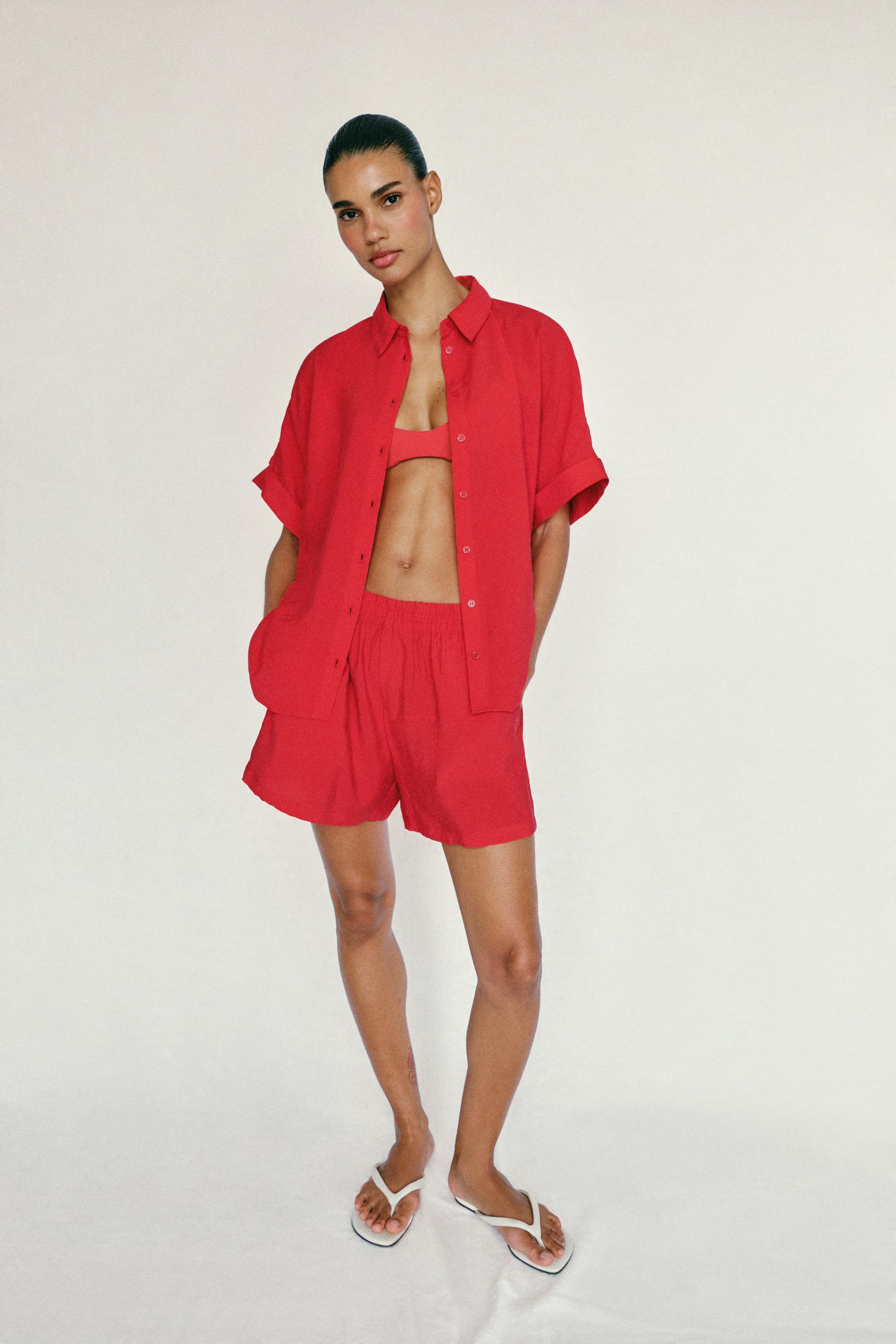 Женские шорты Zara FLOWY SHIRT AND SHORTS SET