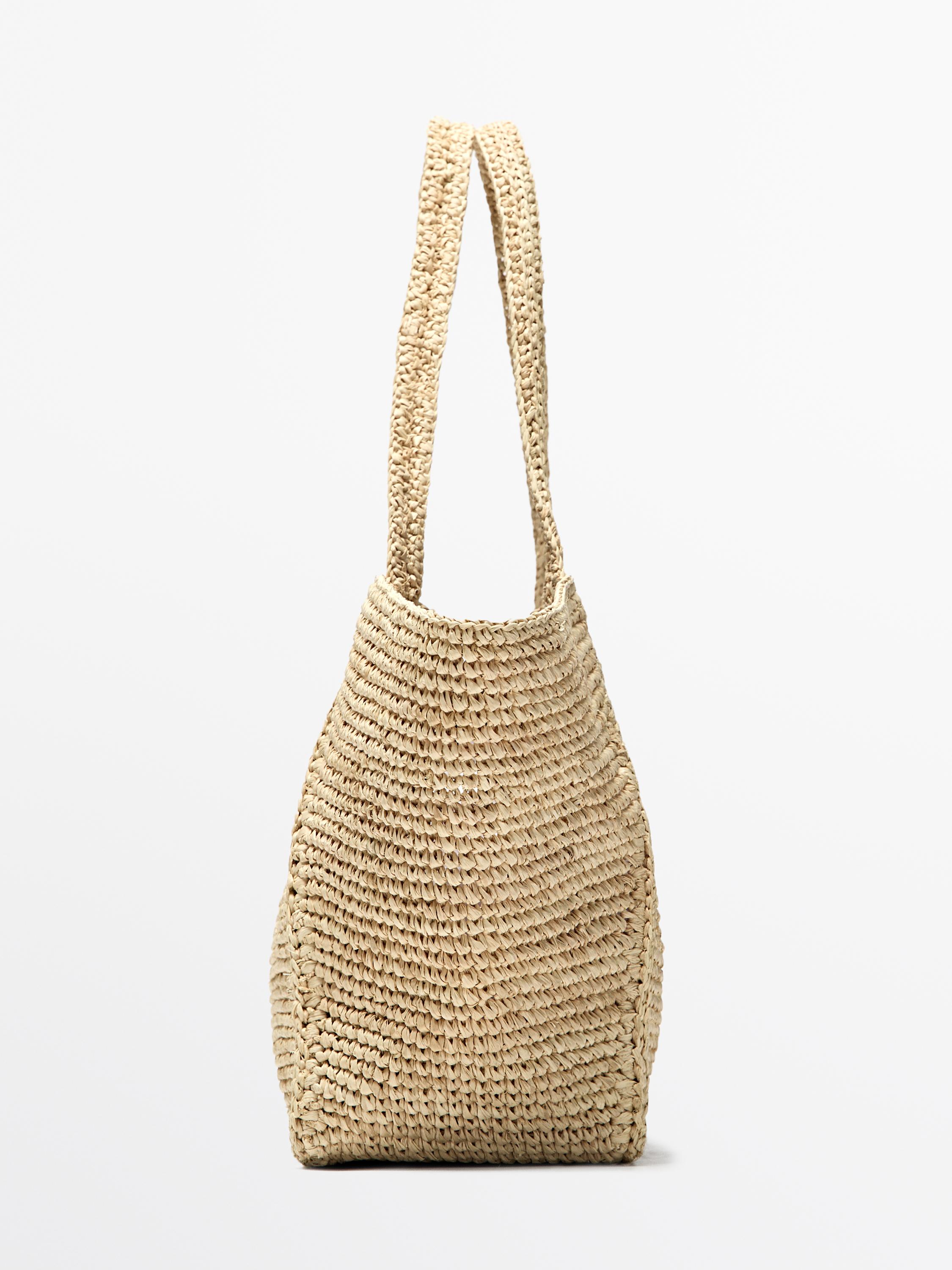 100% raffia mid-sized tote bag — Light beige
