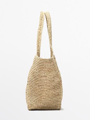 100% raffia mid-sized tote bag — Light beige 2