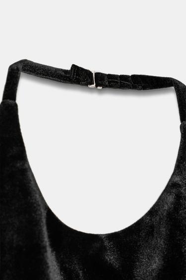 TOP HALTER EN VELOURS FRONCÉ - Noir de Zara - Image 2