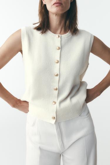 BUTTON KNIT WAISTCOAT - Ecru by Zara