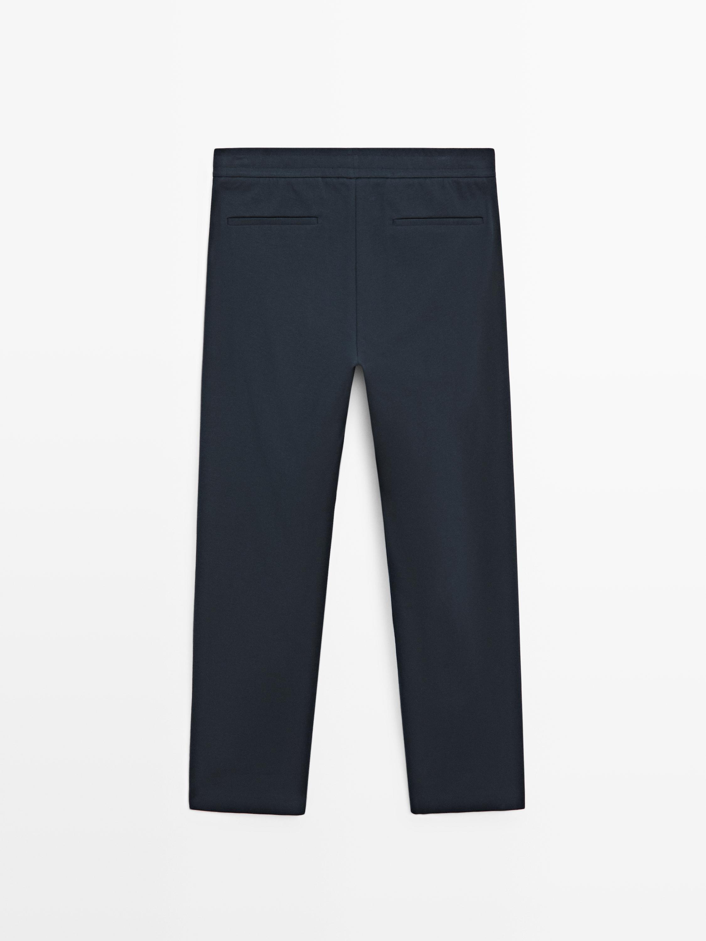 Straight-leg cotton blend trousers
