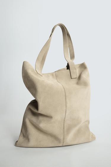 Zara KOŽNA SHOPPER TORBA – Boja pijeska