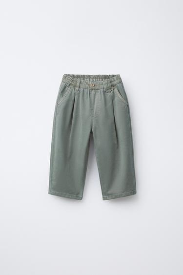 PANTALÓN BALLOON PLIEGUES - Azul pato de Zara - Imagen 0