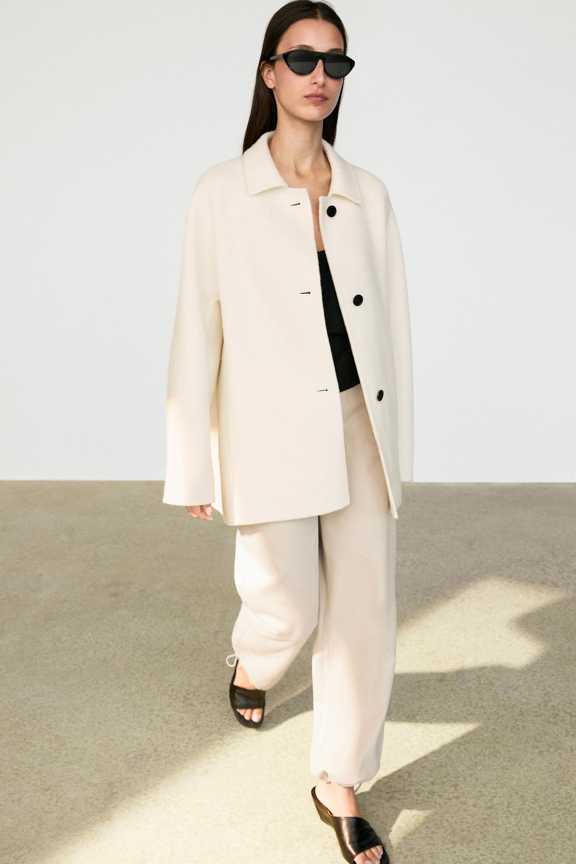Medium single-breasted wool blend coat — Oyster-white