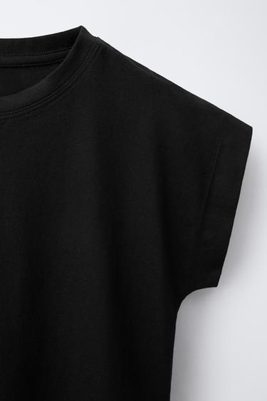 PLAIN T-SHIRT WITH TAB DETAIL - Black by Zara - Image 2