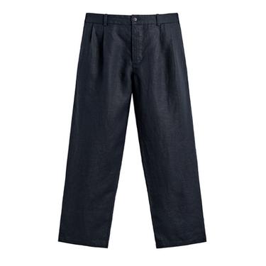 PANTALÓN WIDE FIT PLIEGUES 100% CÁÑAMO - Marino oscuro de Zara