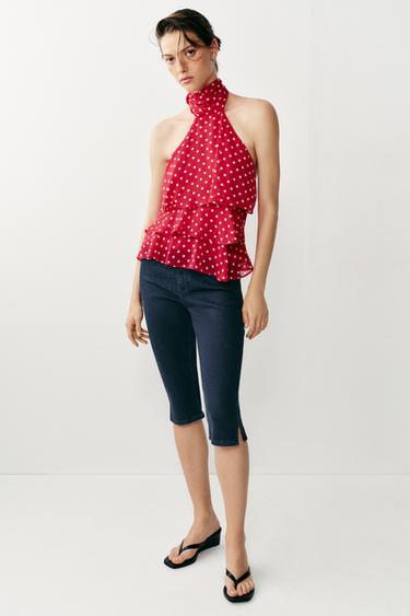 Zara RUFFLED POLKA DOT HALTER TOP - 107