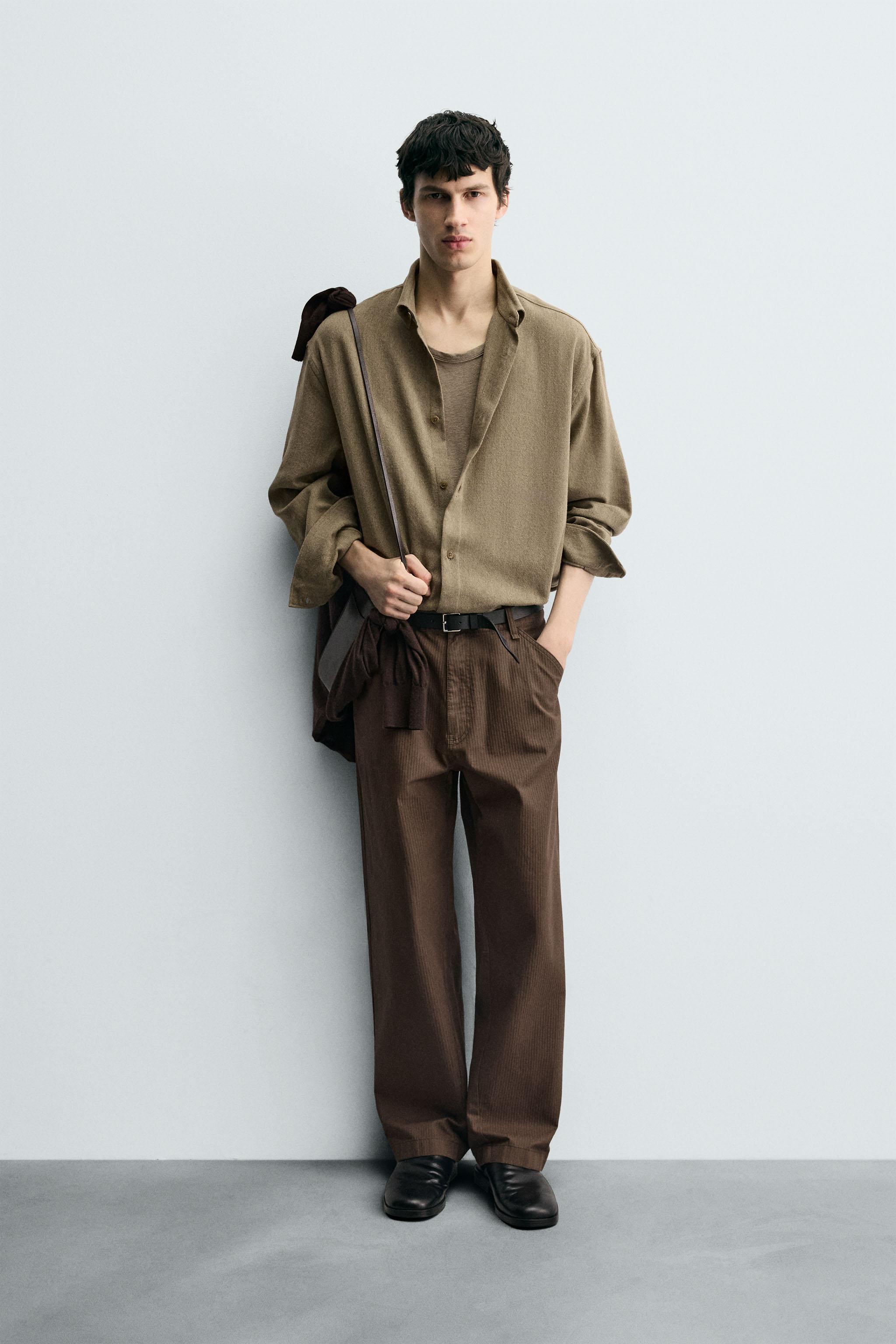 COTTON BLEND TEXTURED SHIRT - Tobacco | ZARA India