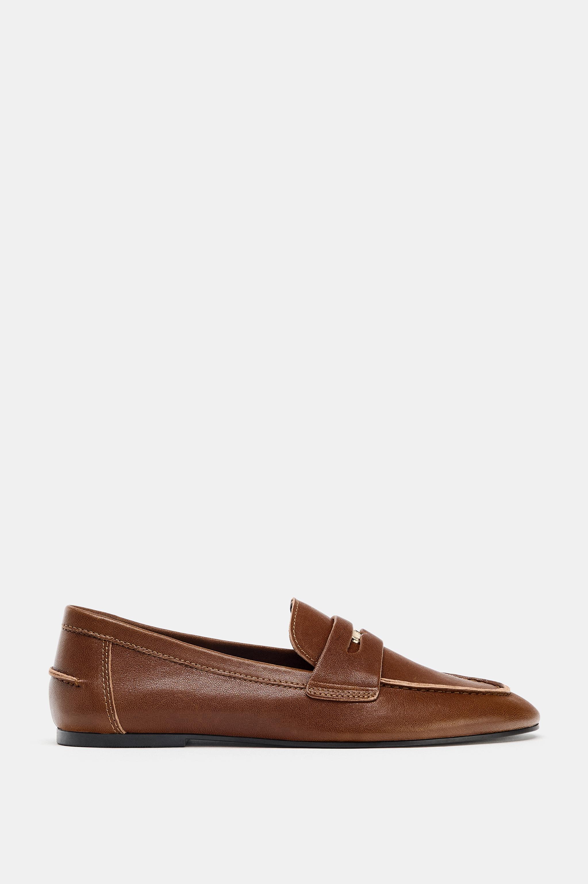 ZARA ボアモカシンシューズ　フラットシューズ　23.5 リボン　茶色 ZARA ボアモカシンシューズ フラットシューズ 23.5 リボン 茶色