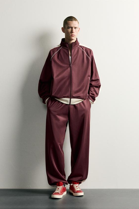 Zara RETRO CONTRAST TRACK JACKET - GARNET - Image 0