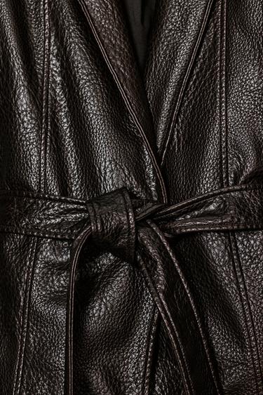 LEATHER EFFECT BELTED JACKET ZW COLLECTION - Dark brown by Zara - Image 6