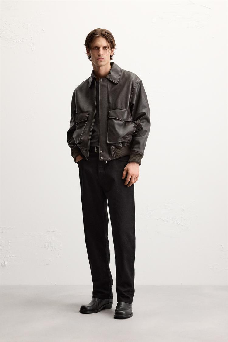 Genuine Leather Lederjacke Mämänner Zara Lederjacke Braun Zara