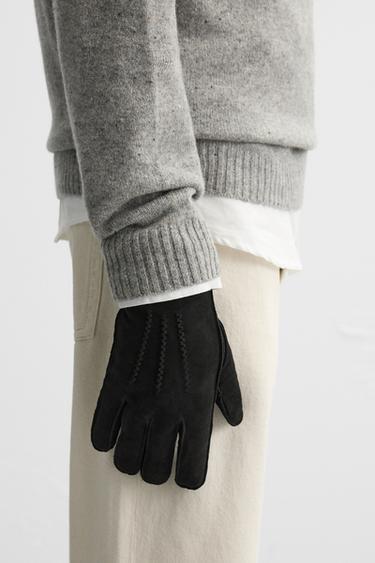 CONTRAST LEATHER GLOVES - Black by Zara - Image 0