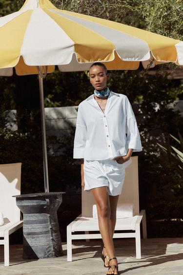 STRIPED POPLIN SHIRT WITH WIDE SLEEVES - White by Zara