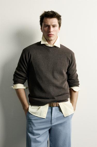 PURL KNIT REGULAR FIT JUMPER - Brown marl by Zara
