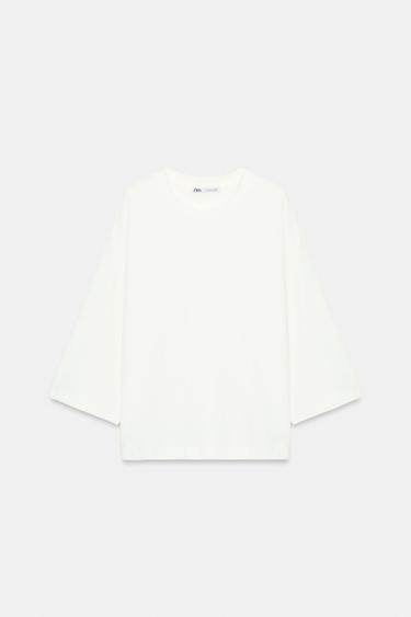 CAMISETA MANGA TRES CUARTOS - Blanco roto de Zara