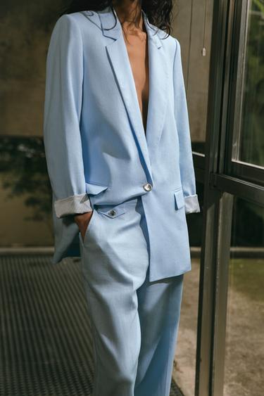 PANTALON DROIT AVEC LIN - Bleu clair de Zara - Image 2