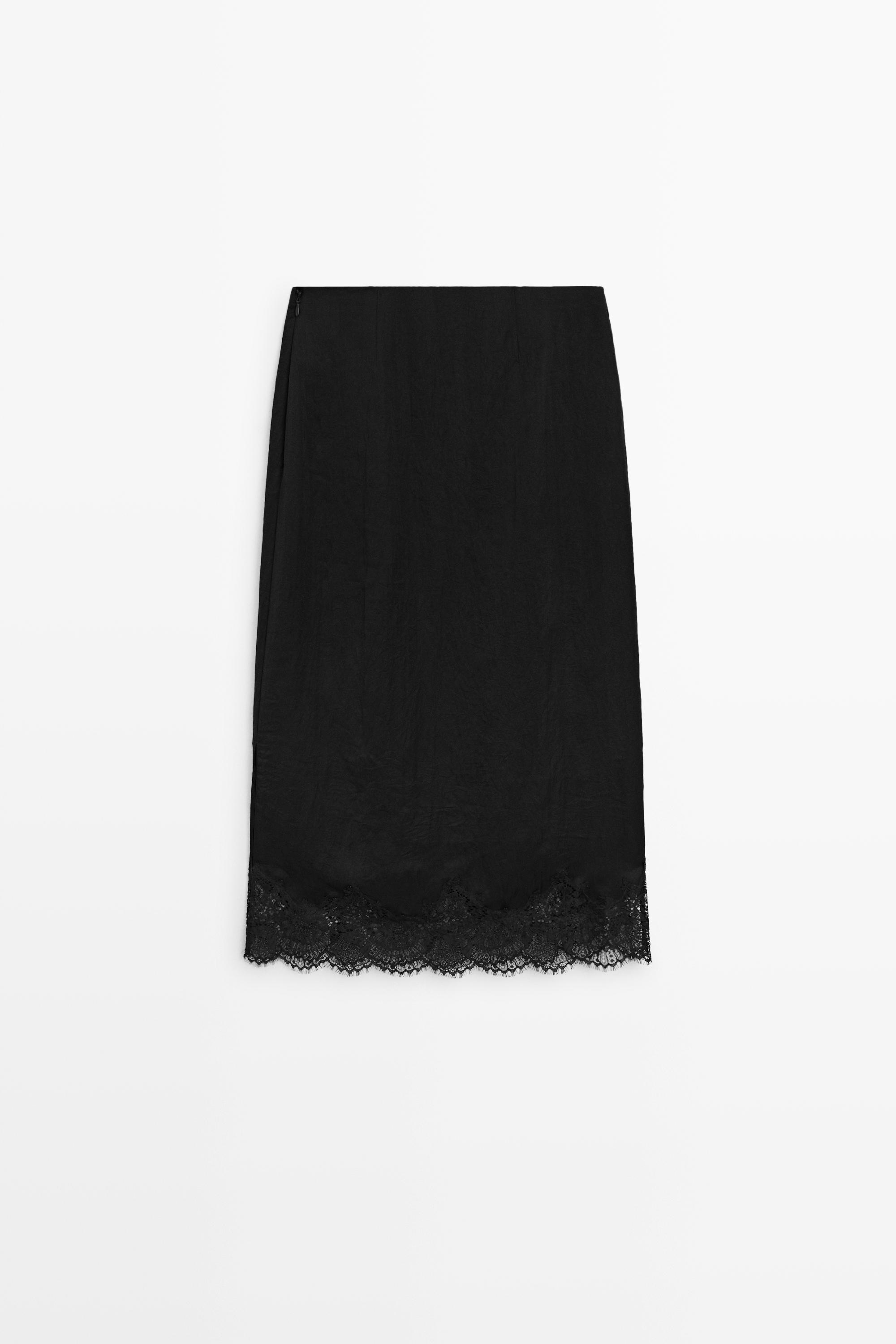 Flowing midi skirt with lace detail