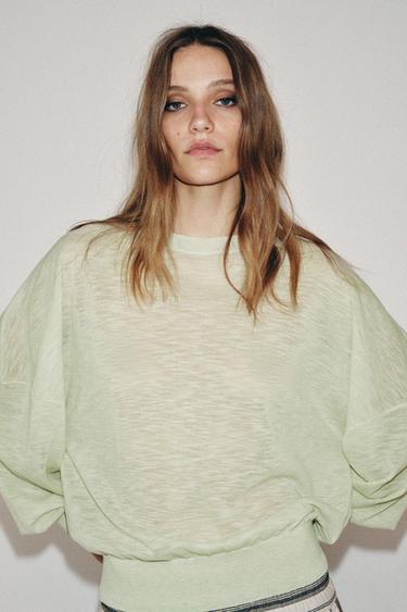 SWEATER DE MALHA EXTRAFINA COM LÃ - Verde-pastel da Zara