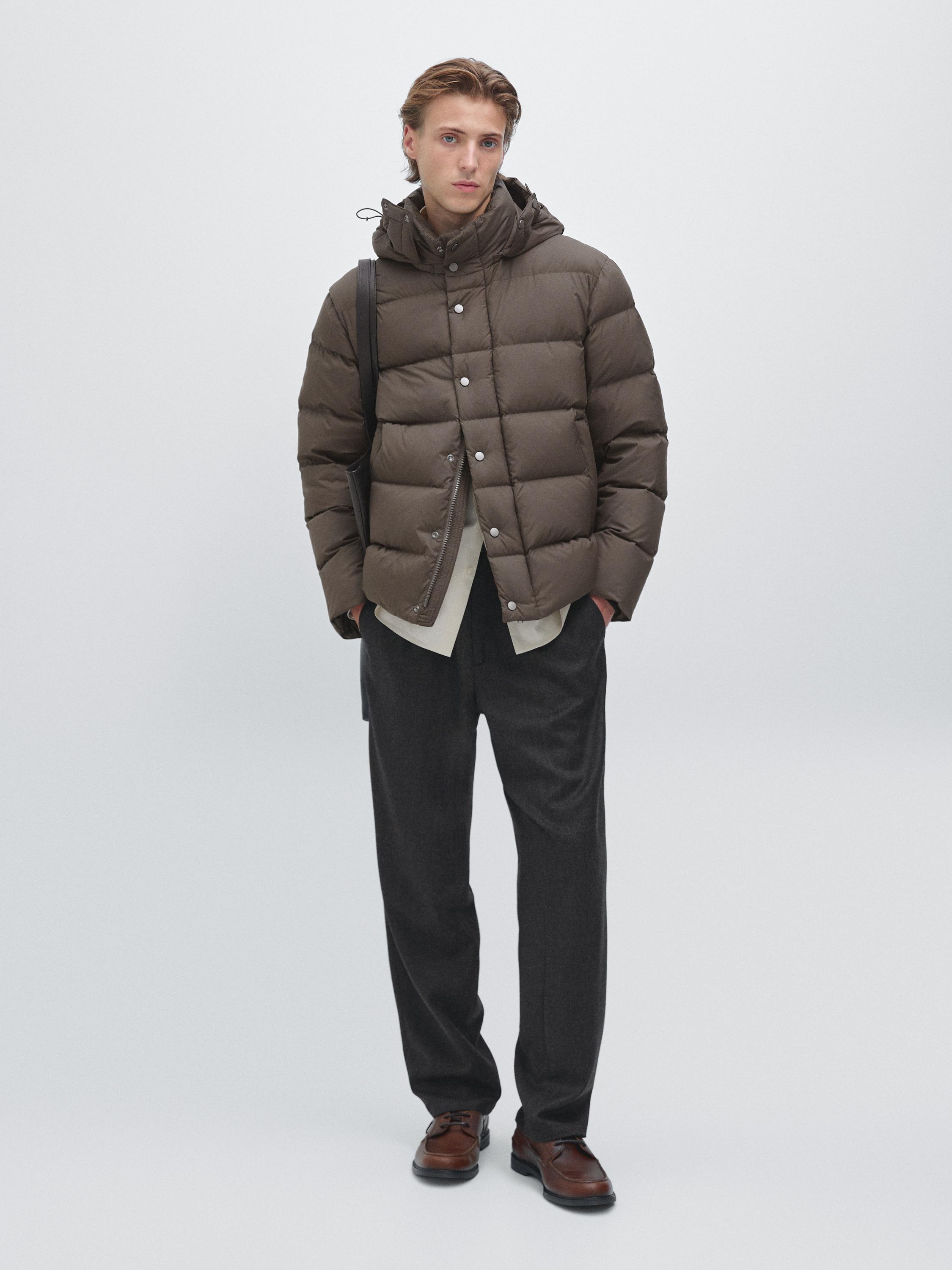 Water-repellent hooded puffer jacket