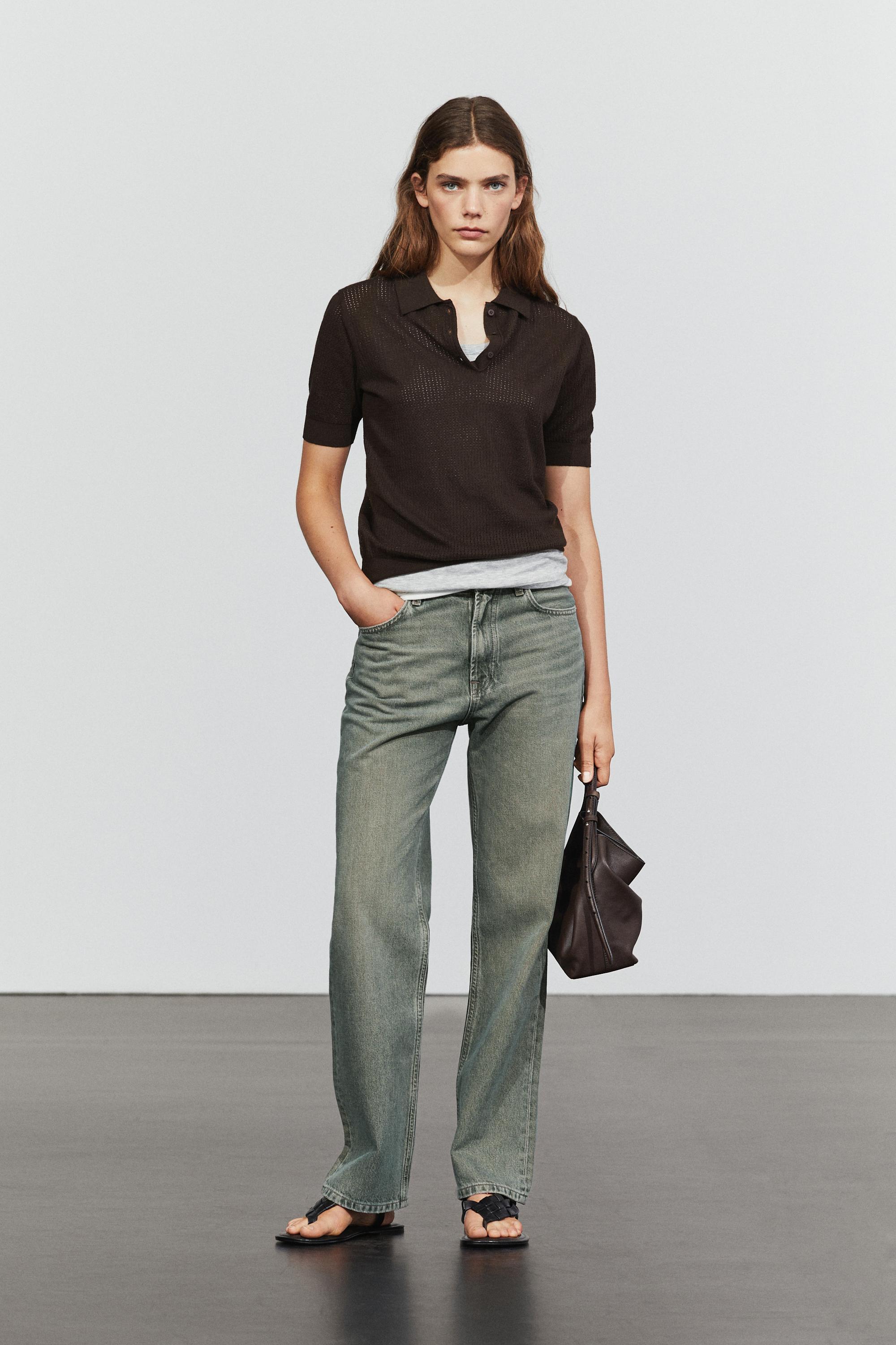 Cotton blend open-knit polo shirt