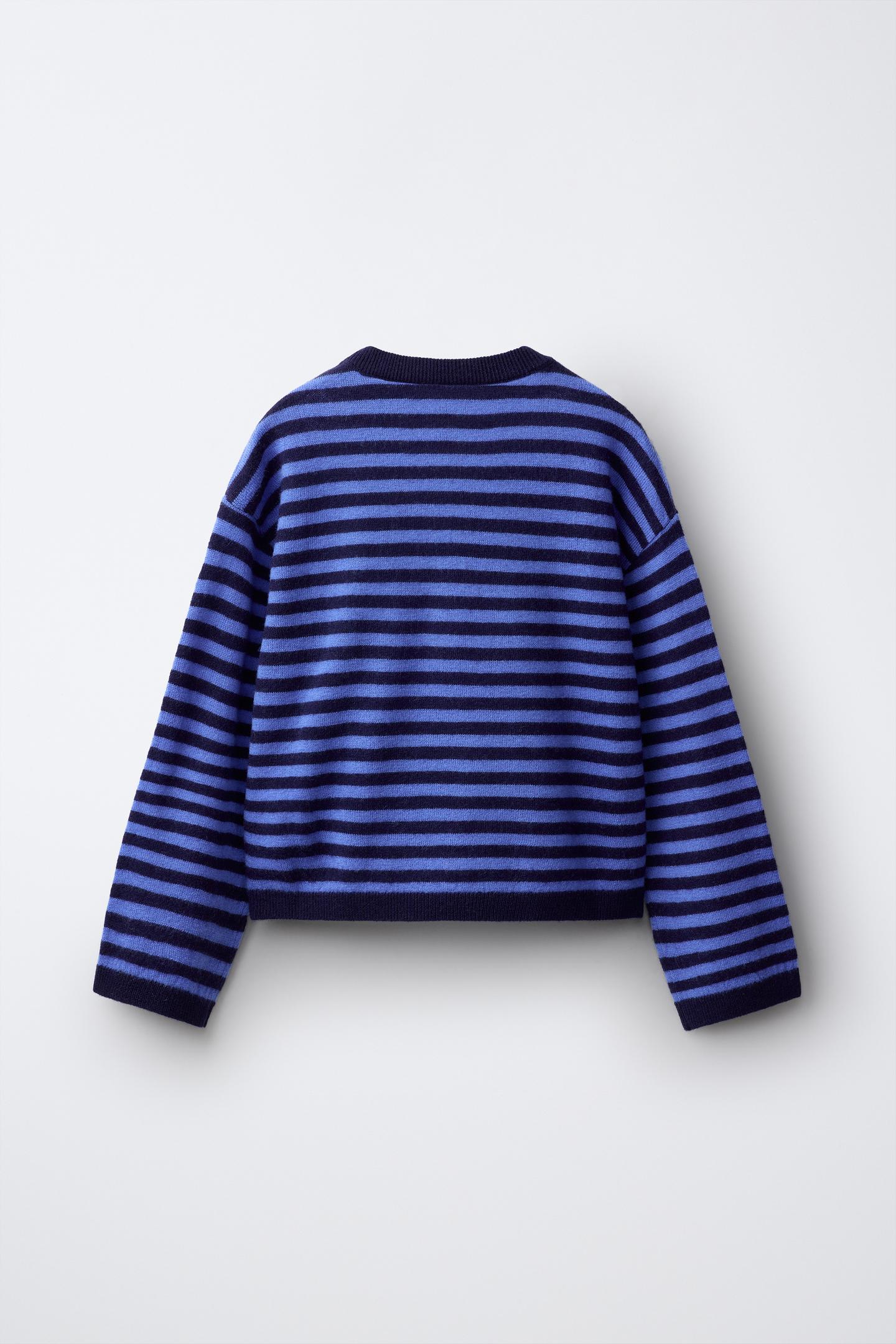 Детский свитер Zara 100% Wool Striped, цвет: Синий / Тёмно-синий — фото 3
