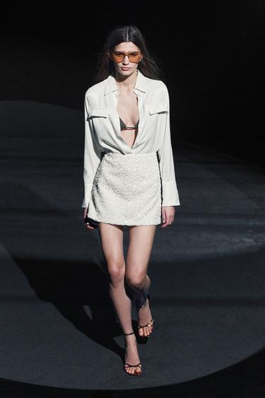 Zara SATIN EFFECT POCKET SHIRT ZW COLLECTION - Oyster-white - Image 0